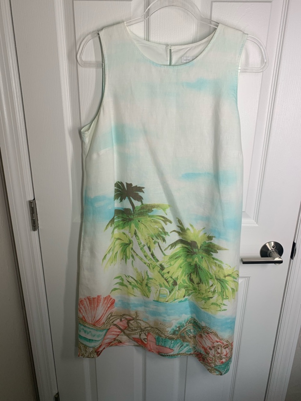 J. Jill Tropical Palm Print Shift Dress in White and Green